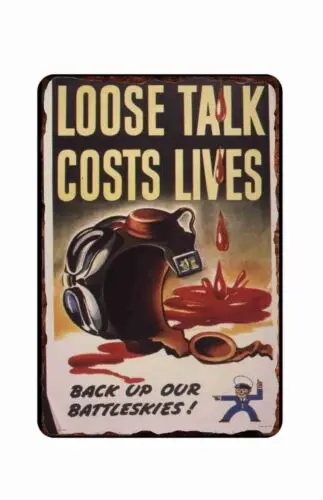 Loose Tongues Cost Lives Poster WWII  Military Wall Art Tin Sign  8 x 12