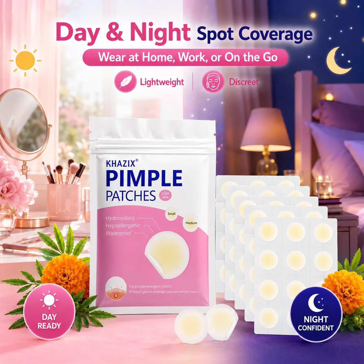 48PCS Hydrocolloid Acne Pimple Patch, Hydrocolloid Spot Stickers, Covering Zits and Defect, Nighttime Spot Stickers for Face