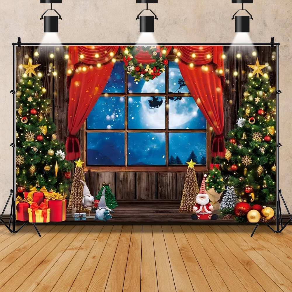 Christmas Family Party Children Portrait Indoor Photography Background Xmas Tree Fireplace Windows Decoration Photocall Backdrop