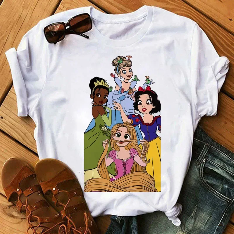 Disney Cartoon Cute Princess Women T-shirt Kawaii Graphic Short Sleeve T Shirt 2024 Summer Streetwear Print Y2k Clothing Tops