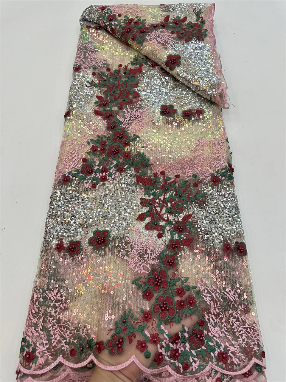 

African Nigeria French Lace Fabric 2024 High Quality Embroidery Tulle Sequins Lace for Women Dress 5 Yards NRF5851