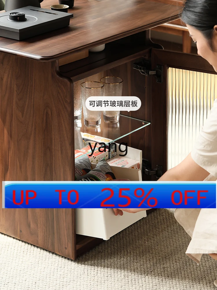 

Lh mobile all-solid wood tea cabinet edge few black walnut new Chinese-style household tea brewing table
