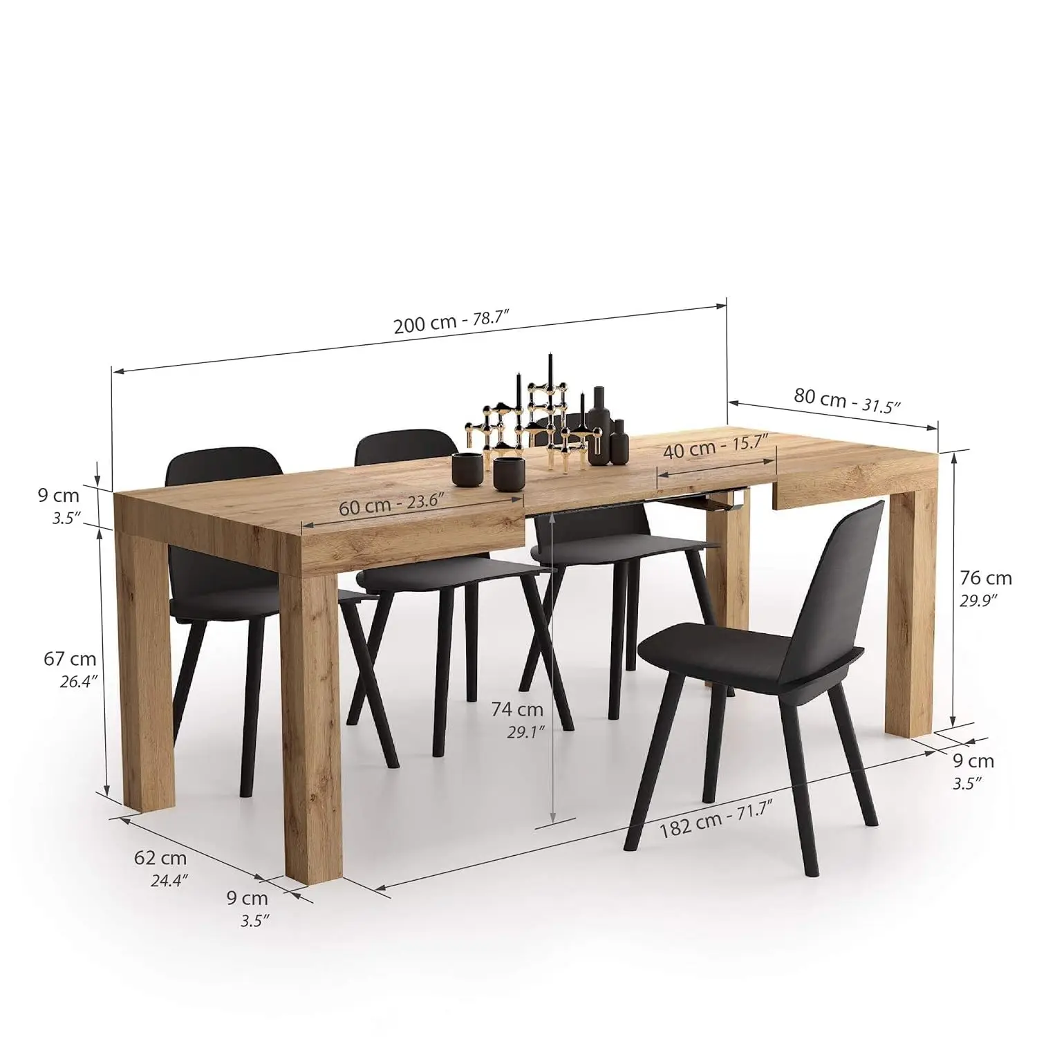 First Extendable Dining Table 47.2 to 78.7 Inches Seats 6 to 8 Rustic Oak, Customized