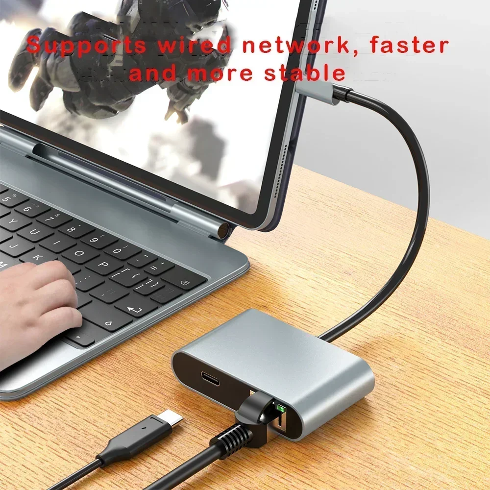 Adattatore di rete LAN Ethernet 1000Mbps Adattatore Gigabit USB C da tipo C a RJ45 Porte PD tipo C da 60 W e 2 porte USB 3.0