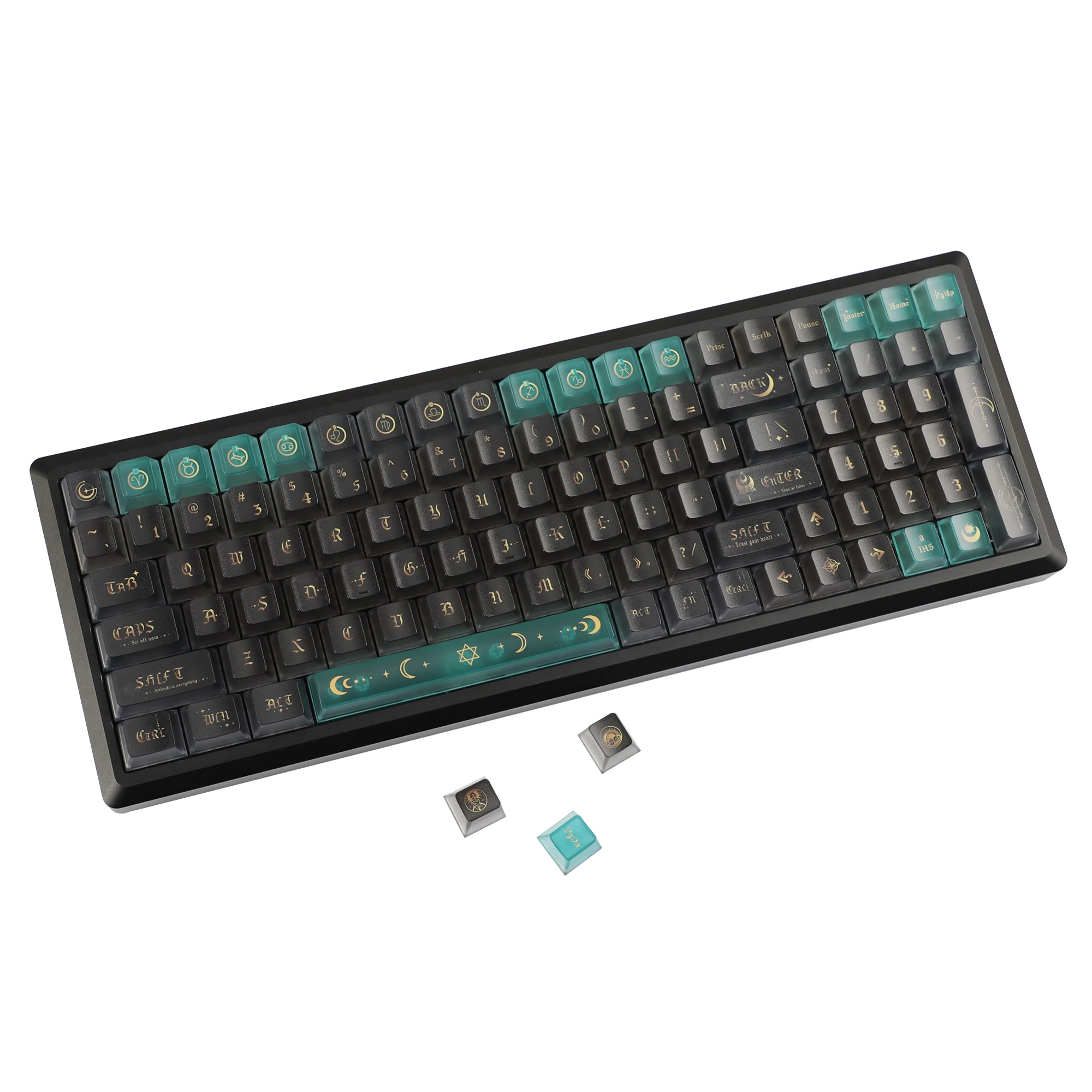 YMDK 120 Keys Frosted Moon Rhyme Theme Cherry Profile PC Shine Through Top Print UV Keycaps for MX Mechanical Keyboards