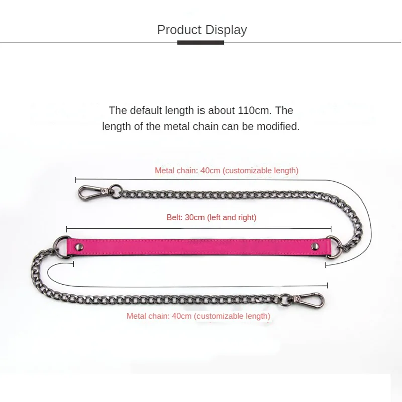 Handbag Metal Chain 110cm PU Leather Bag Strap 1.8cm Wide Shoulder Strap Bag Accessories Durable Replacement Bag Bag Handle