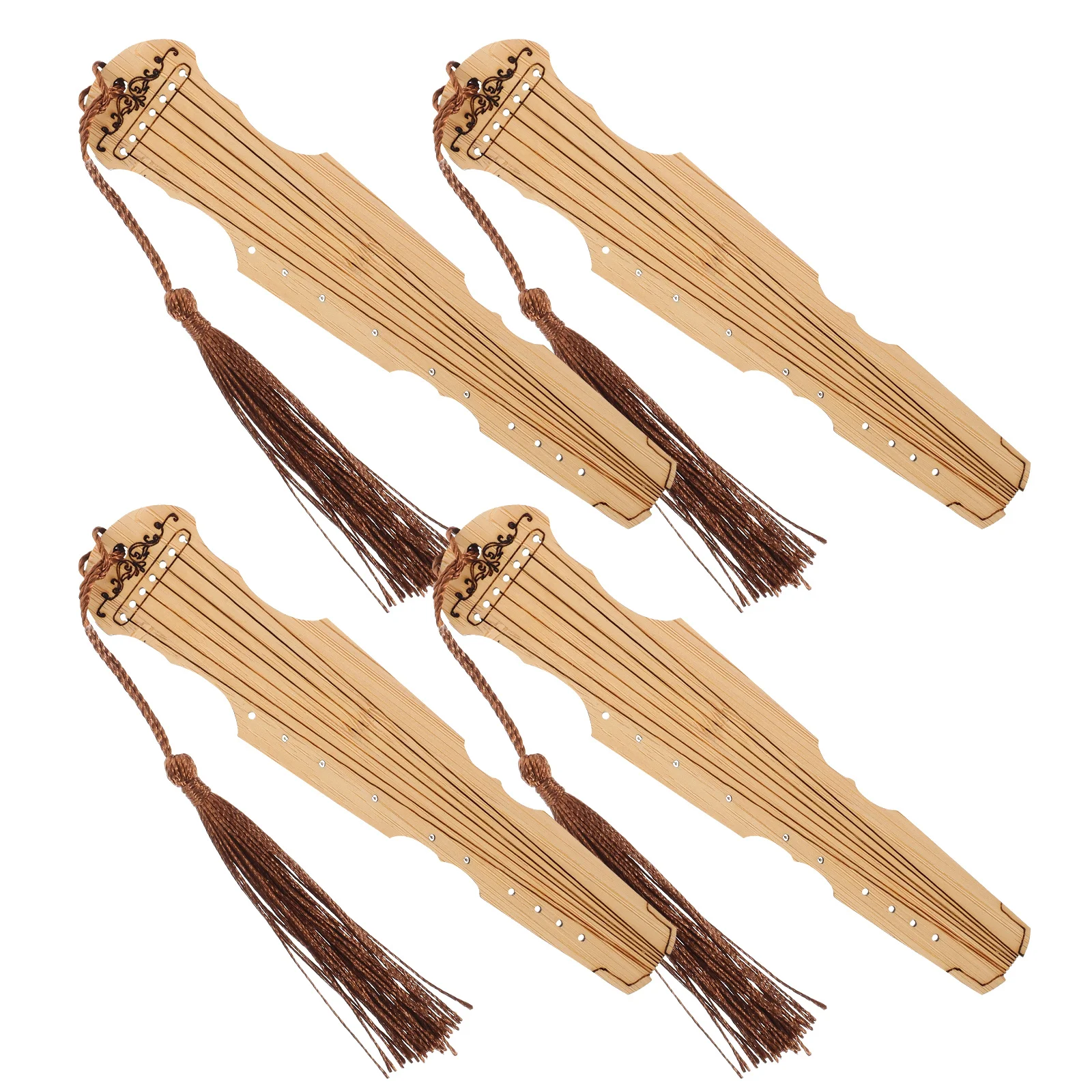 

4pcs Bamboo Bookmarks Guqin Shaped Page Markers Lightweight For Reading Study Diy Painting Decorative Tassel Design