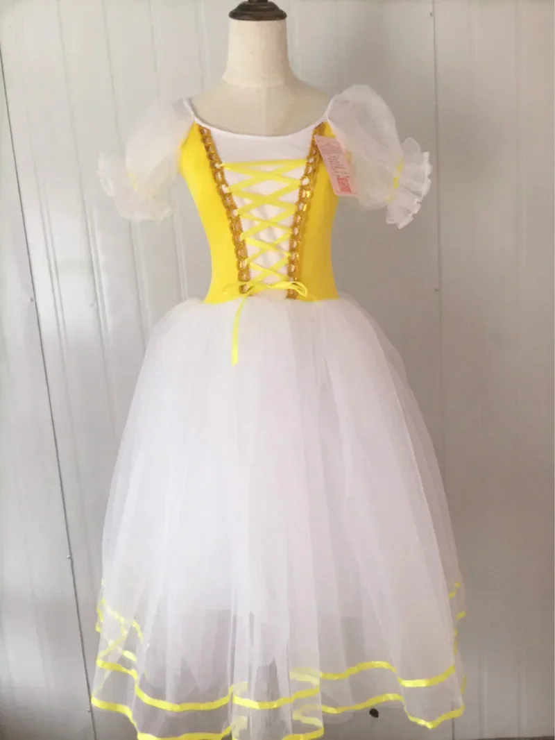 New Romantic Tutu Giselle Ballet Costumes Girls Child Velet Long Tulle Dress Skate Ballerina Dress Puff Sleeve Chorus Dress