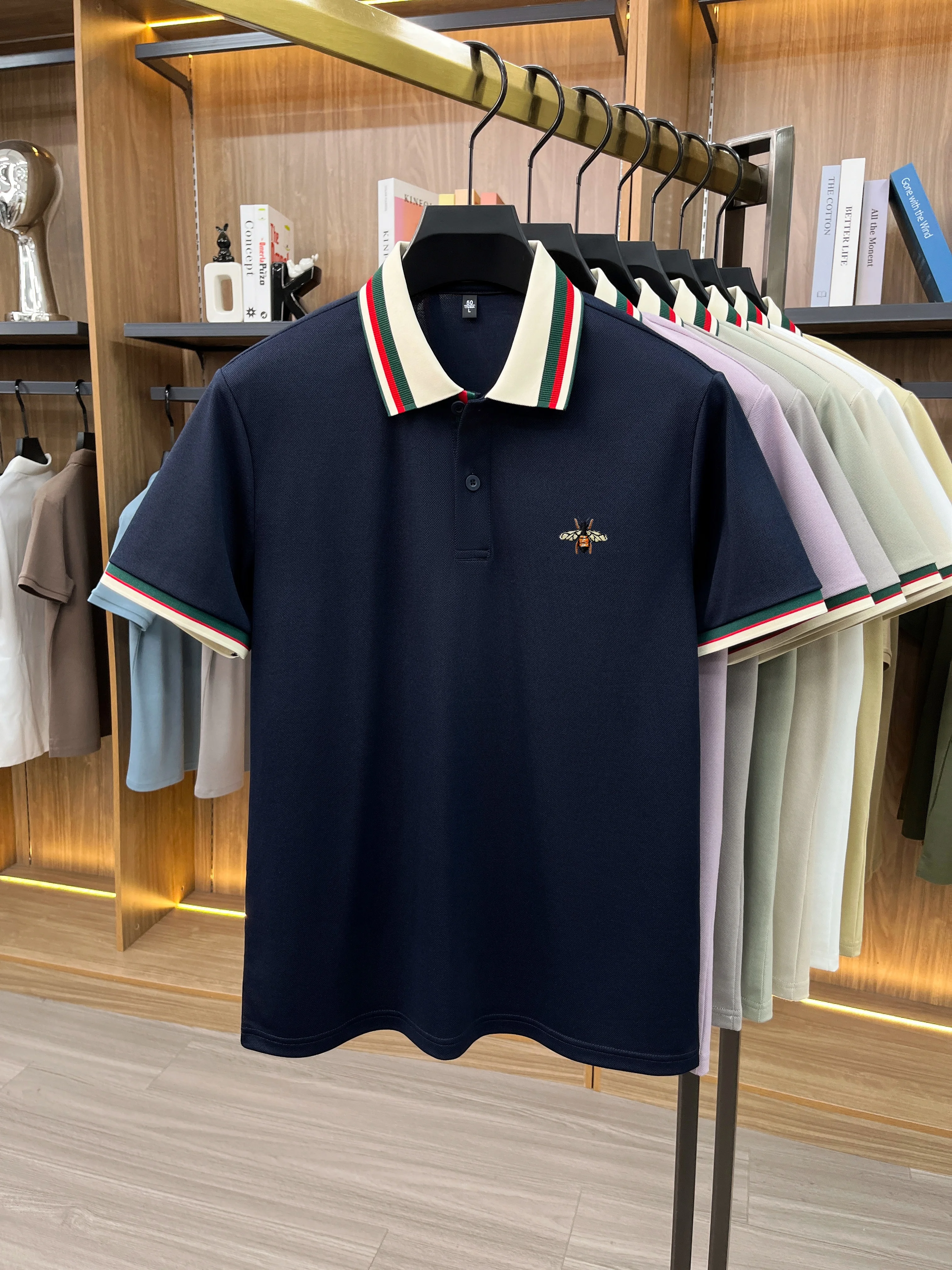 High-End Seide Baumwolle Kurzarm Herren POLO Shirt Sommer Mode Marke Boutique Bienen Stickerei Freizeit Business Flip-up T-Shirt – Detail 21