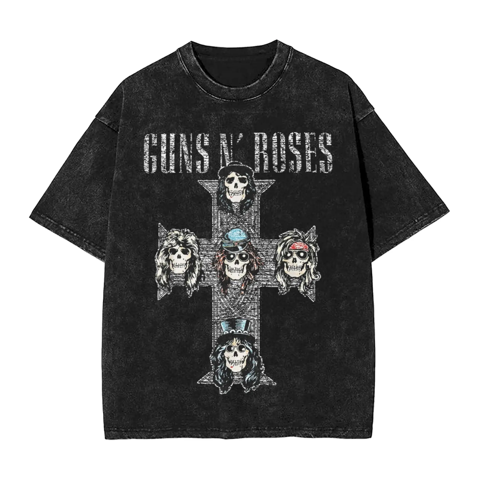 Guns N Roses Vintage Cross T Shirt Hip Hop Washed Cotton Harajuku T-Shirt  Casual Men Women Tops Streetwear Summer Tee Shirt