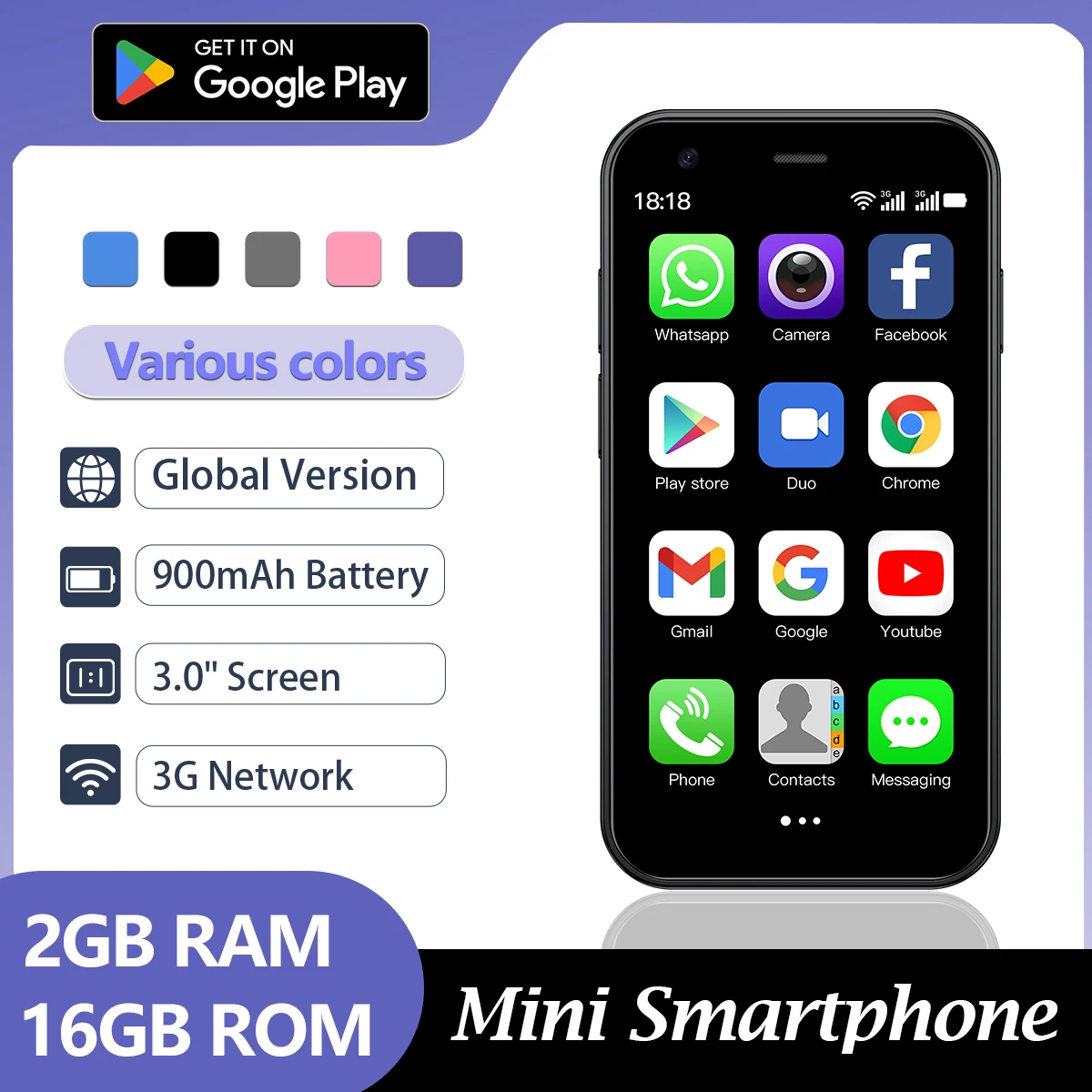 Multilingual 3G Mini Smartphone, 3-Inch Screen, Pocket-Sized Backup Phone, 900mAh Battery, Child-Safe 3G Small Phone