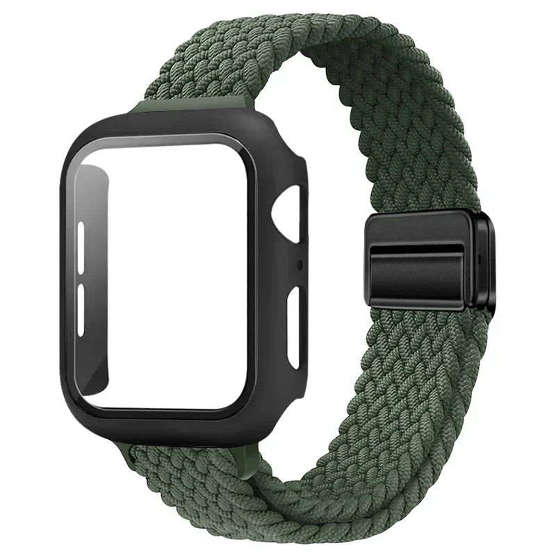 애플 워치 울트라 3/2/1 49mm 11 10 9 8 7 6 5 4 SE용 PC 케이스+나일론 스트랩 화면 보호 쉘 46mm 42mm 45/41mm 44/40mm 밴드