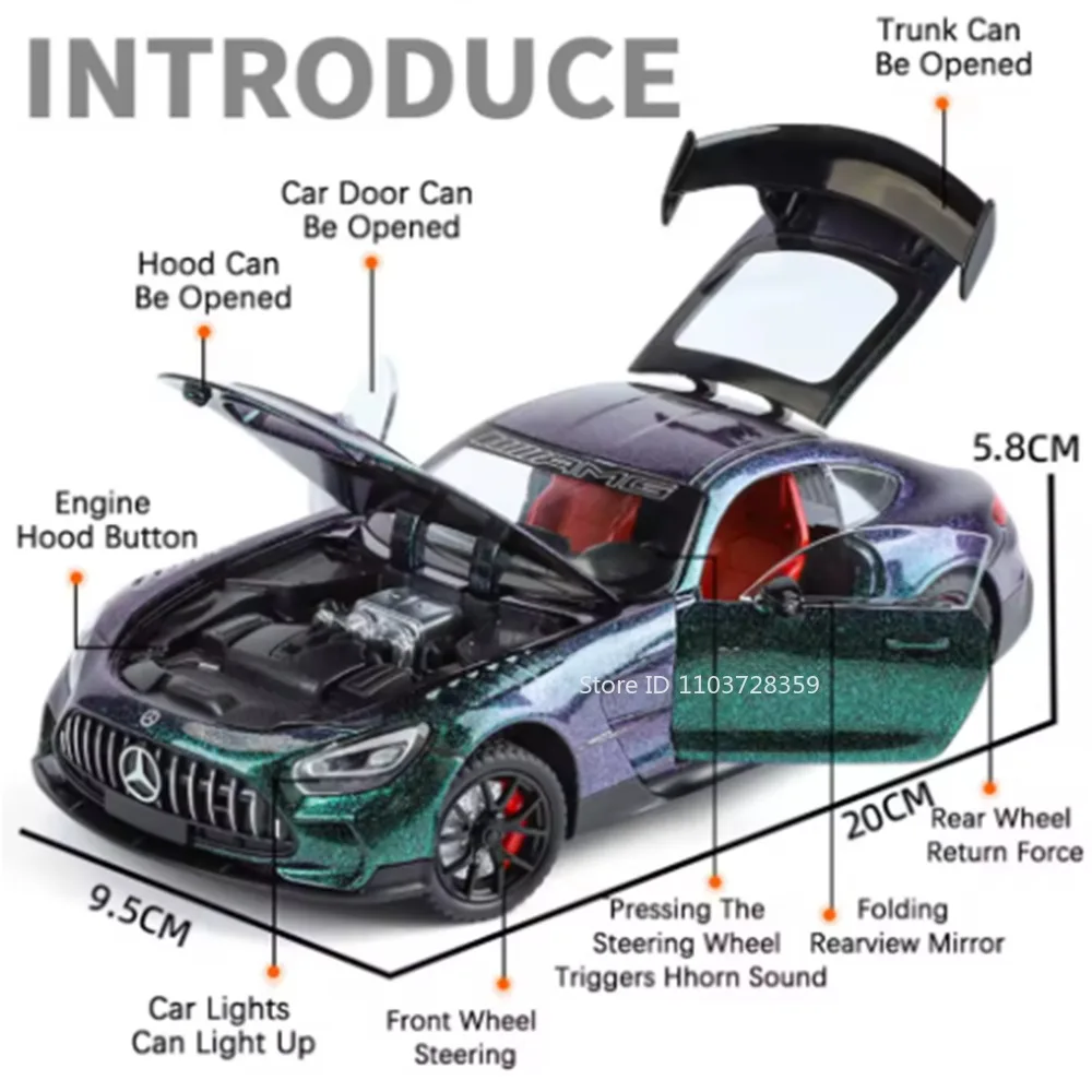 1:24 스케일 GT 스포츠카 모델 장난감 합금 다이캐스트 E300eL 미니어처 장난감 자동차 소리와 빛 풀백 도어 오픈 어린이 선물용
