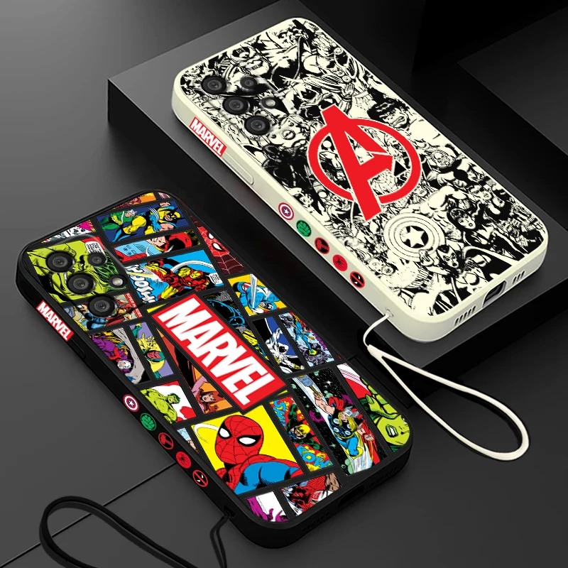 Avengers Logo Marvel Comics etui na telefon Samsung A55 A53 A33 A52 A32 A71 A51 A21S A35 A25 5G płynna lewa lina Funda