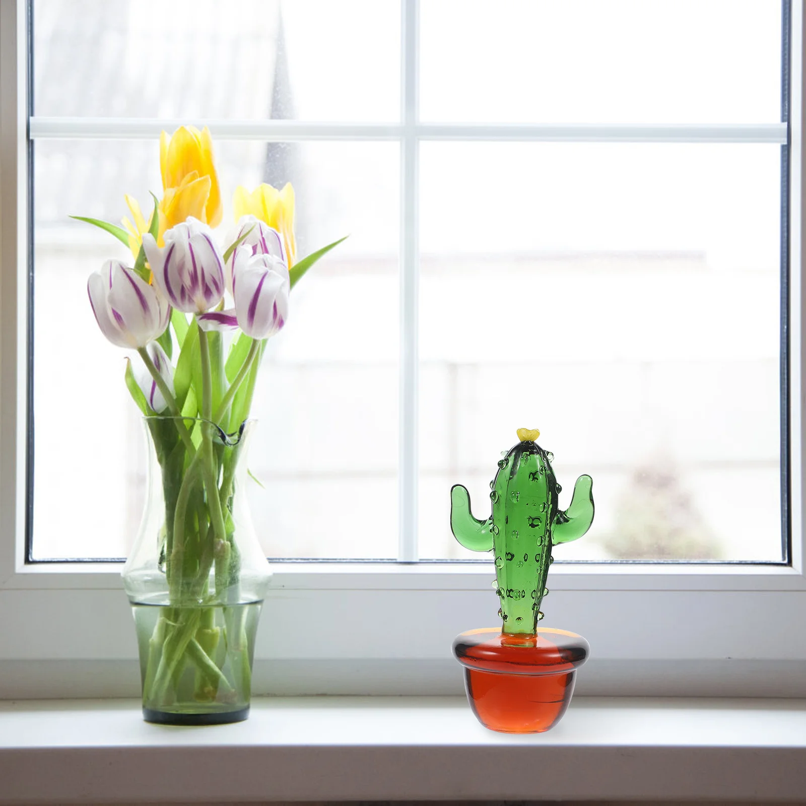 

Glass Cactus Ornament Mini Glass Plant Decoration Home Desktop Office Car Party Favor Stylish Decor Tabletop Ornament
