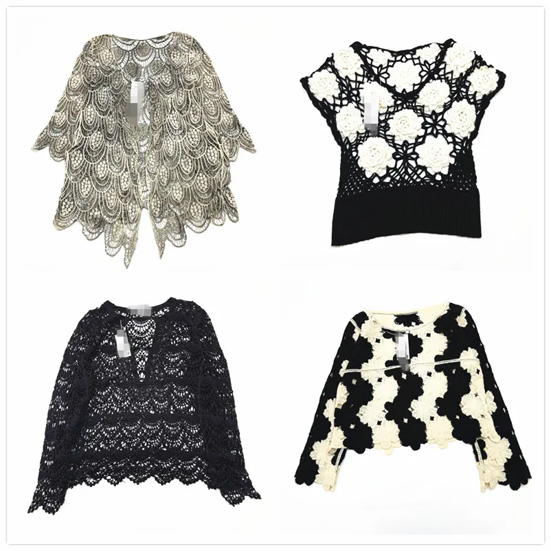 

Двухслойный ажурный однотонный четырехсезонный роскошный вязаный свитер с цветочной вышивкой в стиле ретро, лето 2024 г.