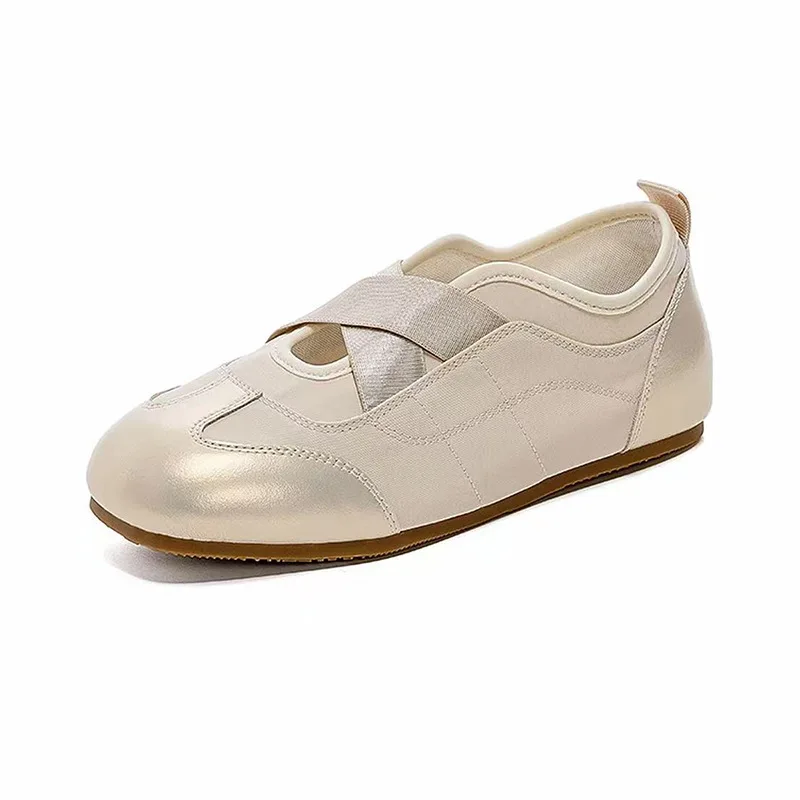 CICIYANG شقة ماري جين أحذية للنساء 2025 الخريف جديد الباليه النساء أحذية رياضية كبيرة الحجم موضة الصليب شريط مرن أحذية نسائية