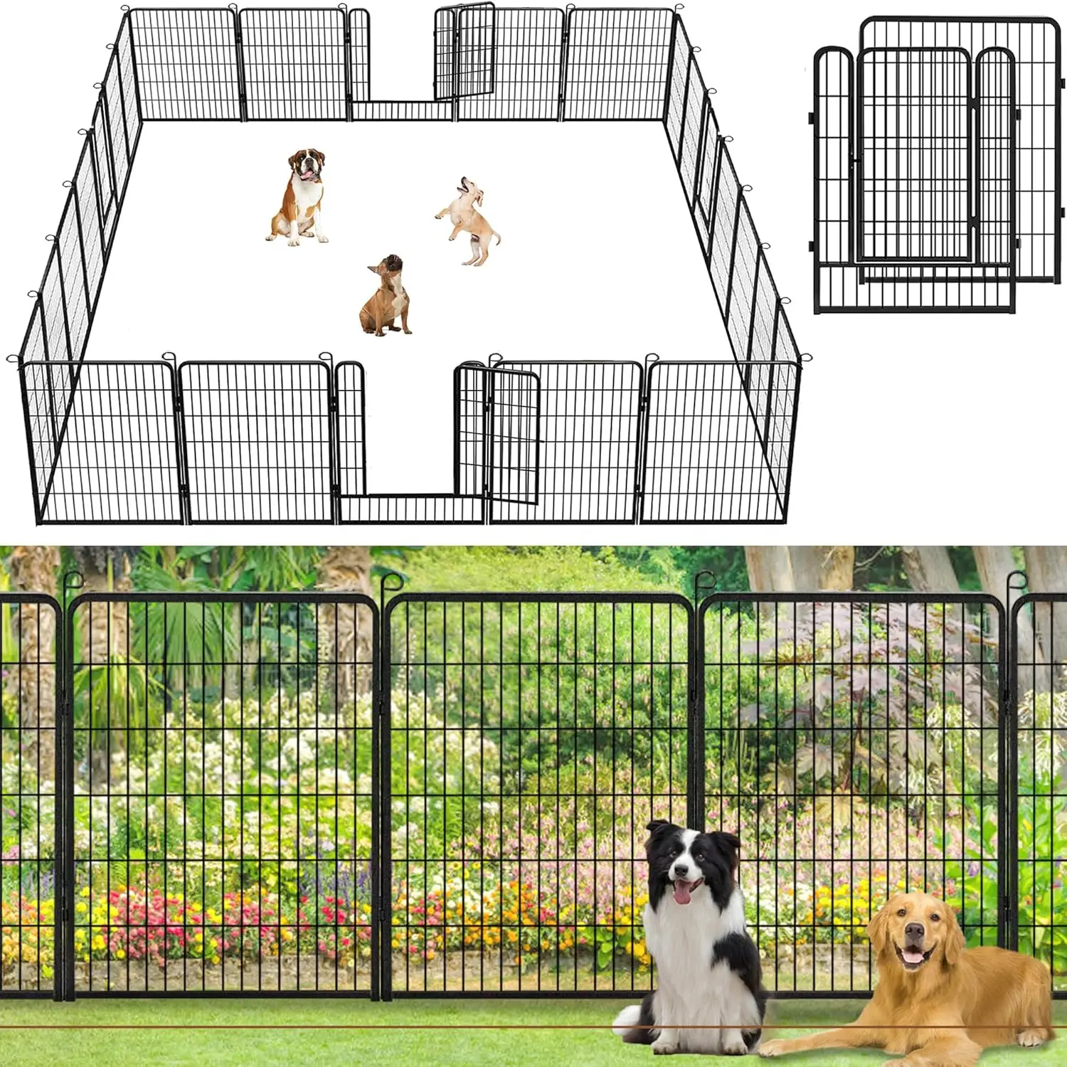 Decorative Garden Fence Metal Fence Panels No Dig Animal Barrier Fence With Gate, 40In(H) X 54Ft(L) Garden Edging Fence