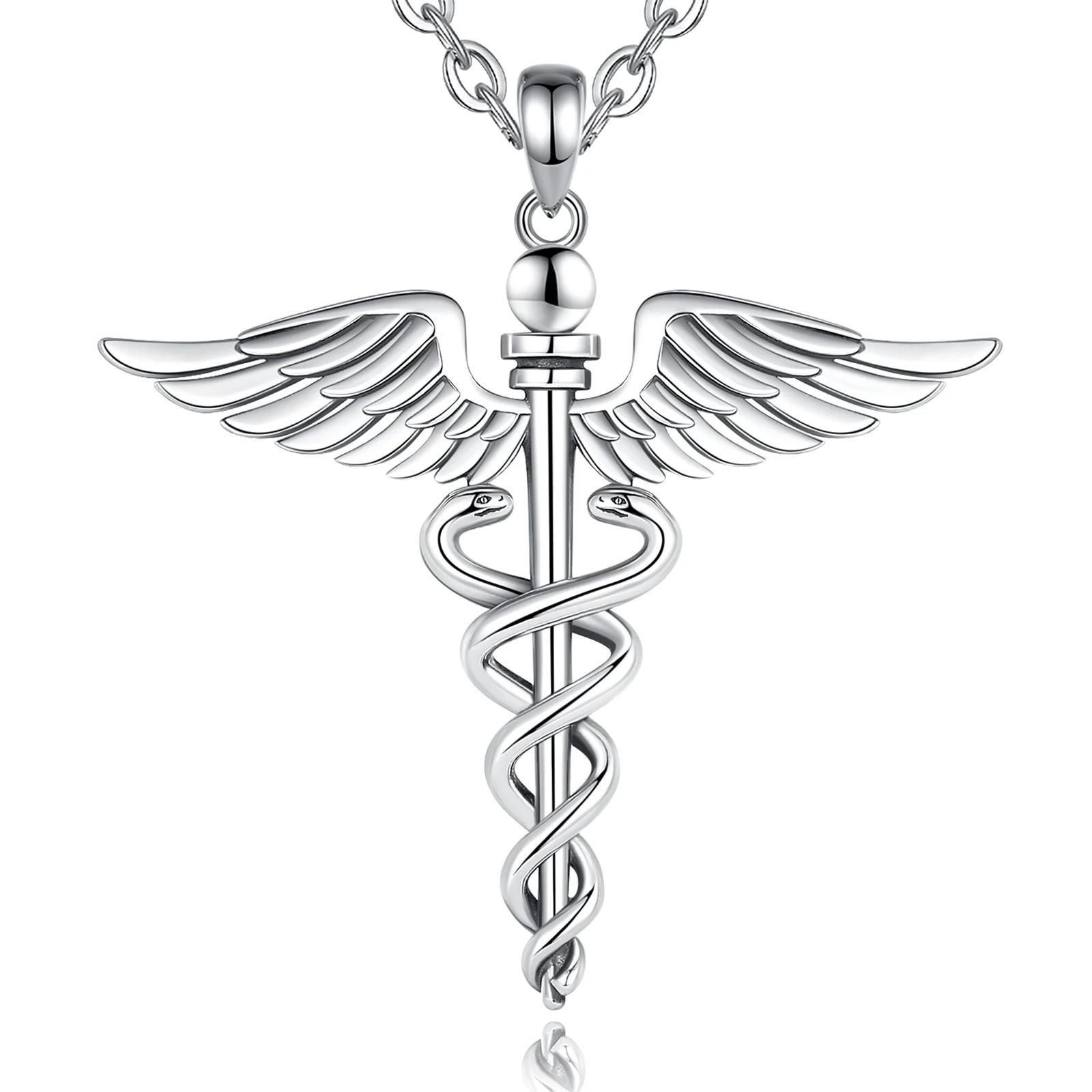 Eudora Sterling Silber Caduceus Halskette für Männer Frauen Doppels ch langen flügel 7 Chakren Anhänger medizinischen Symbol Schmuck feines Geschenk