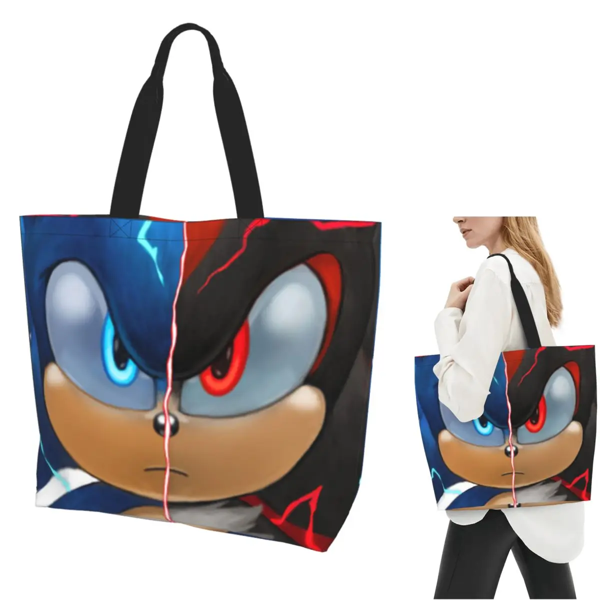 Sonic Shadow Shopping Tote Bag Canvas Large Capacity Shoulder Bags Shopper Grocery Handbag for Women