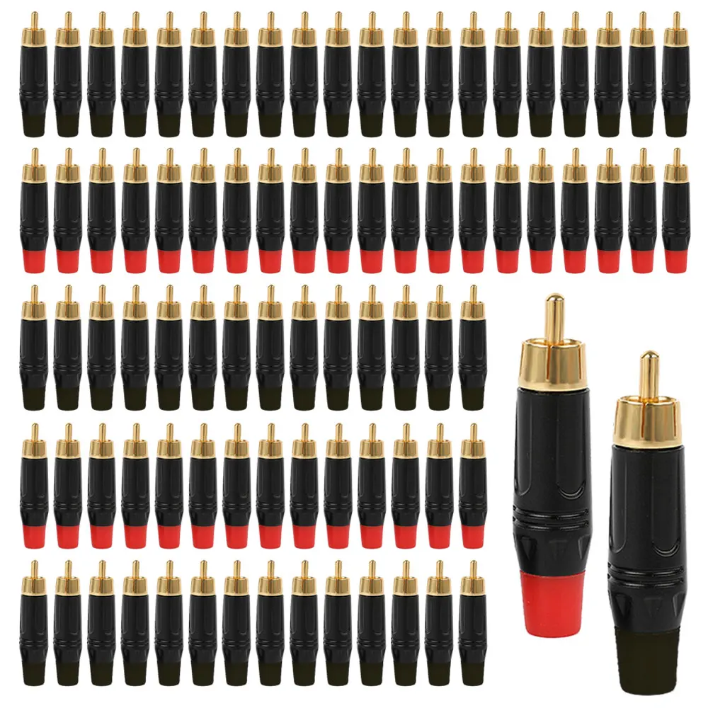 Musical Sound 50 Pieces RCA Plug Coaxial Cable Audio Adapter Audio Phono Gold Plated Solder 24K Gold Speaker RCA Connectors