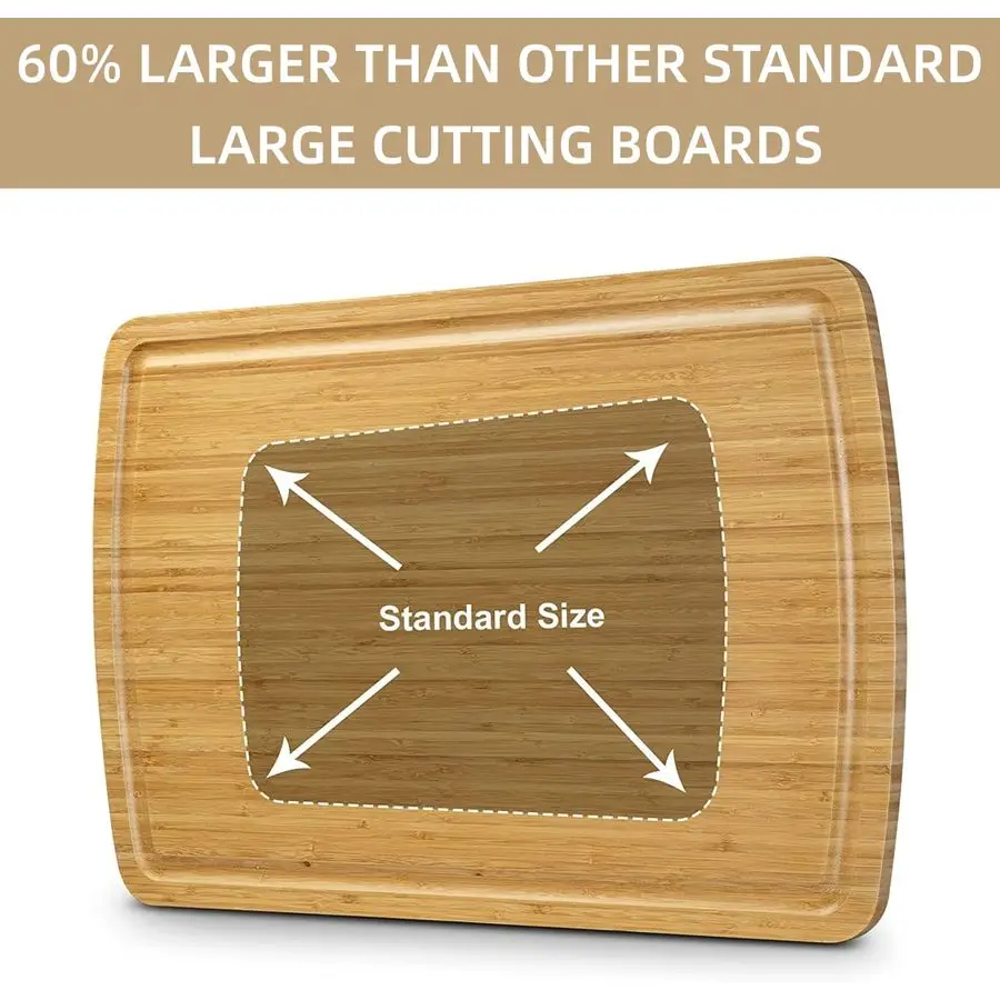 เขียงไม้ไผ่ขนาดใหญ่พิเศษสำหรับห้องครัว, เขียงไม้พร้อมร่องสำหรับน้ำ, เขียงแบบกลับด้านได้