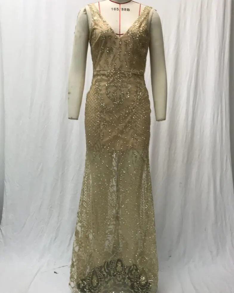 Summer New Sleeveless Sexy V-neck Sequined Solid Color Slim Fit Dress For Women (Real Photo)