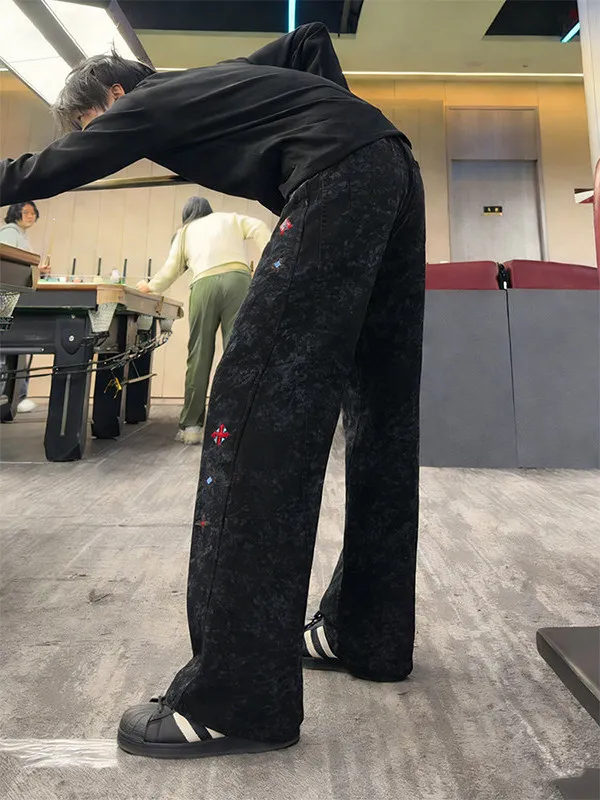 

Мужские брюки карго Bla с вышивкой, осенне-зимние, на флисовой подкладке, окрашенные, повседневные, прямого кроя, в уличном стиле, дышащие, молодежные