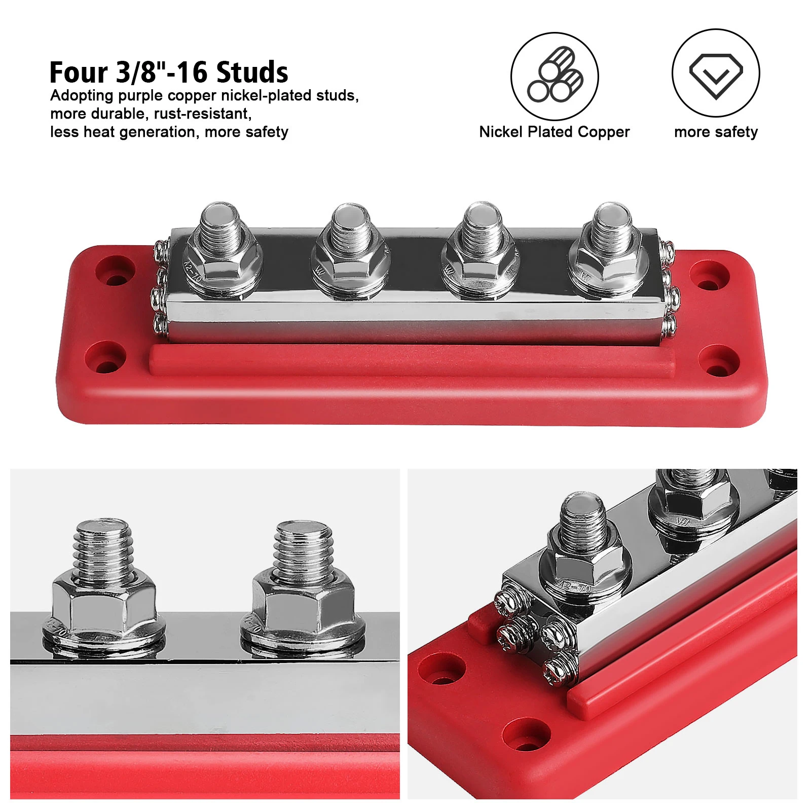 M10 Power Distribution Block Bus Bar 600A Buss Bar 24v Electrical Terminal Block 3/8 inch for Caravan Truck Boat Car Camper RV