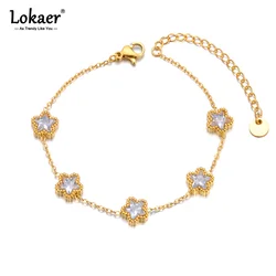 Lokaer Luxury Green White Cubic Zirconia Stainless Steel Star Bracelet For Women Waterproof Trendy Premium Chain Jewelry B24003