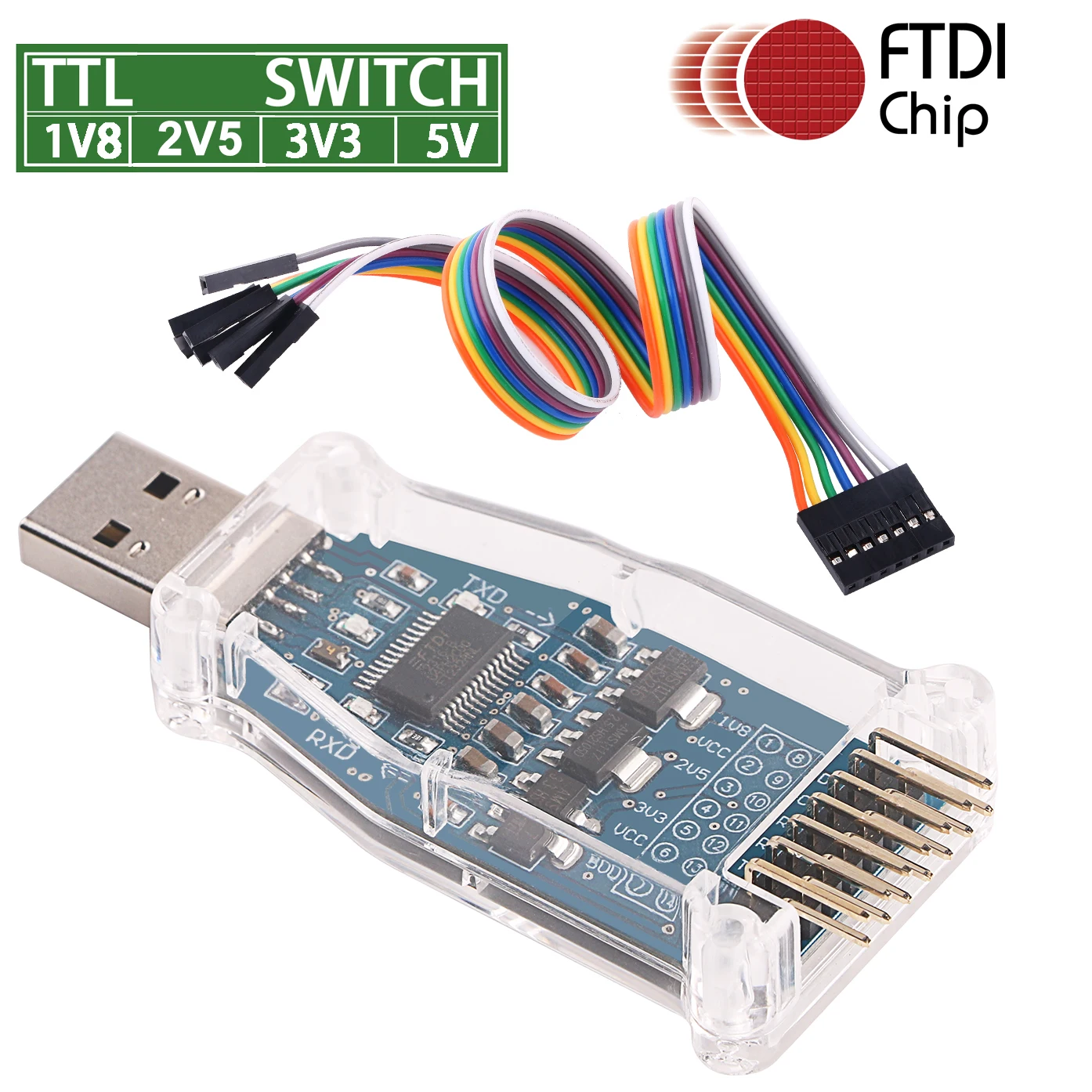 USB to 1.8v 2.5V 3.3v 5v TTL Converter FTDI UART Adapter for Win 11 10 8 7 Mac OS  Linux