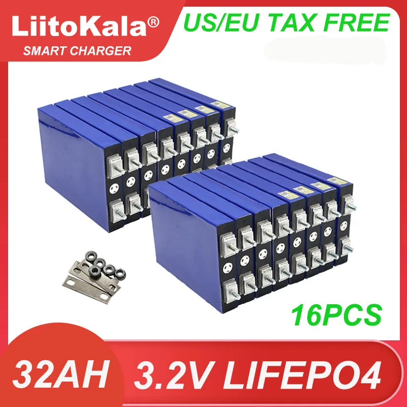 

16pcs LiitoKala 3.2V 32AH 5C Battery LiFePo4 Lithium for diy 12V E-bike Scooter Wheel Chair RV Car Golf Carts Batteries Tax Free