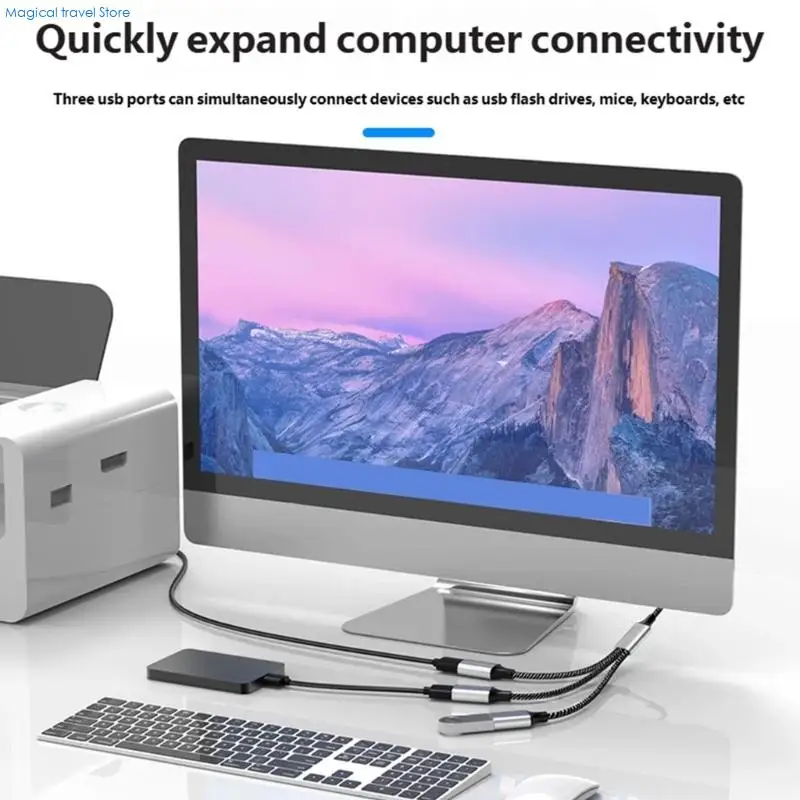 N2UB USB Type C to USB A Splitter Featuring OTG Functionality for Keyboards Mouse Cameras Efficient Charging and Data Sync