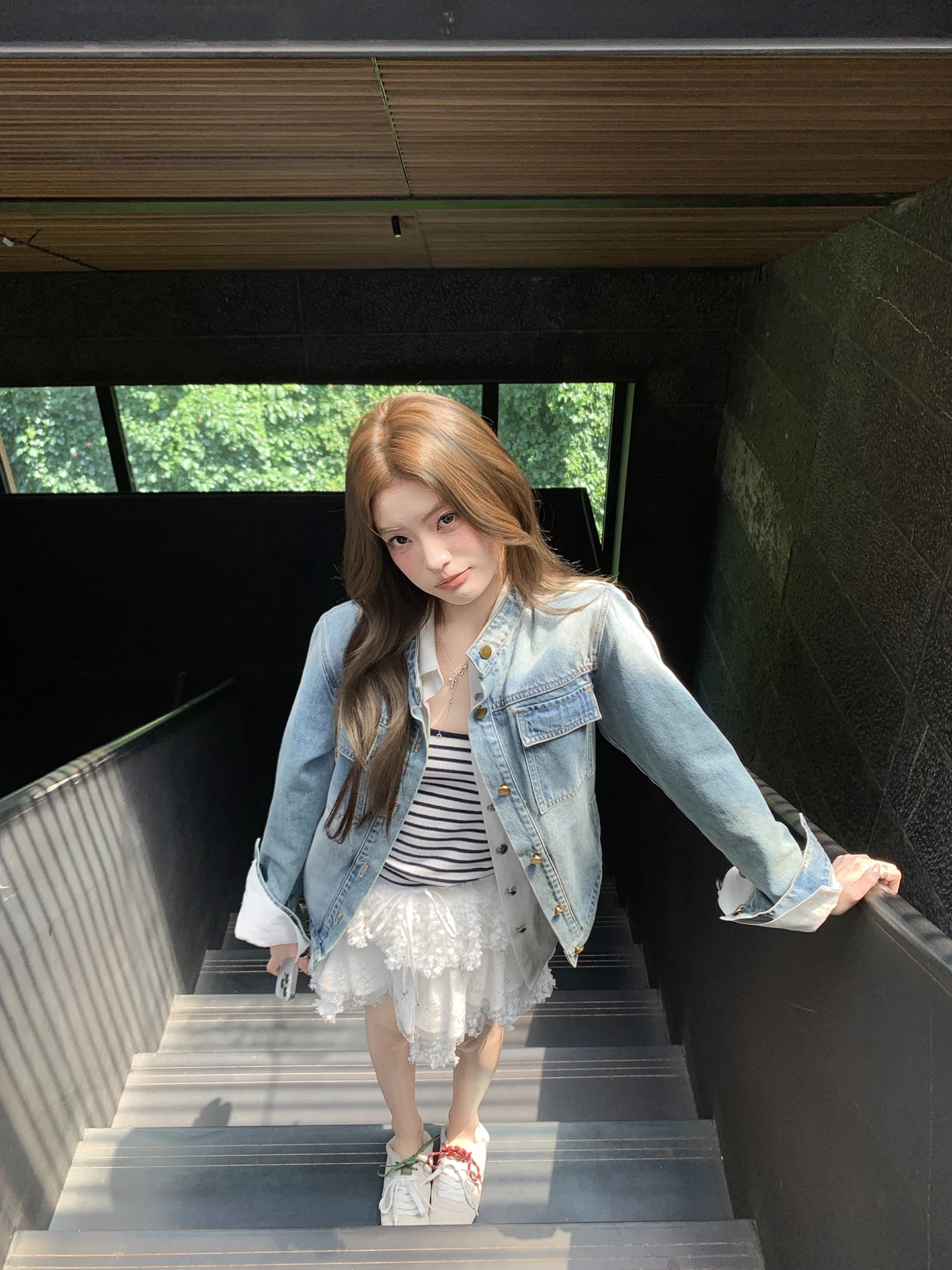 

Vintage Denim Jaet Women Loose Lazy Sle Early Autumn American Versatile Chic Jaet Earth Store Cotton Polyester Blend