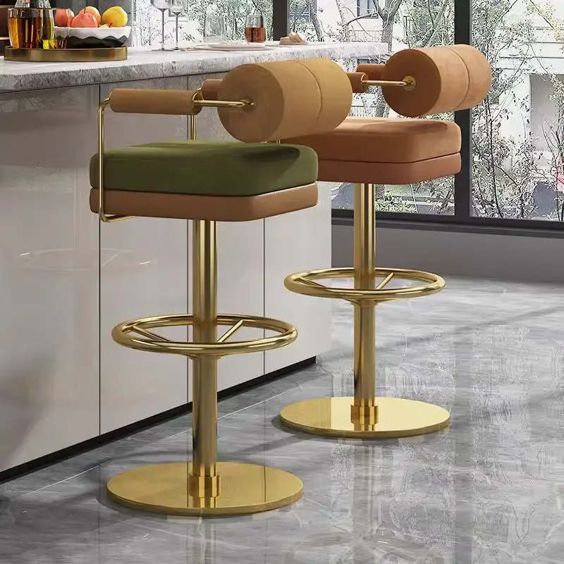 

Best modern luxury bar stool, high quality stainless steel velvet upholstered simple wrought iron bar chair, dining chair