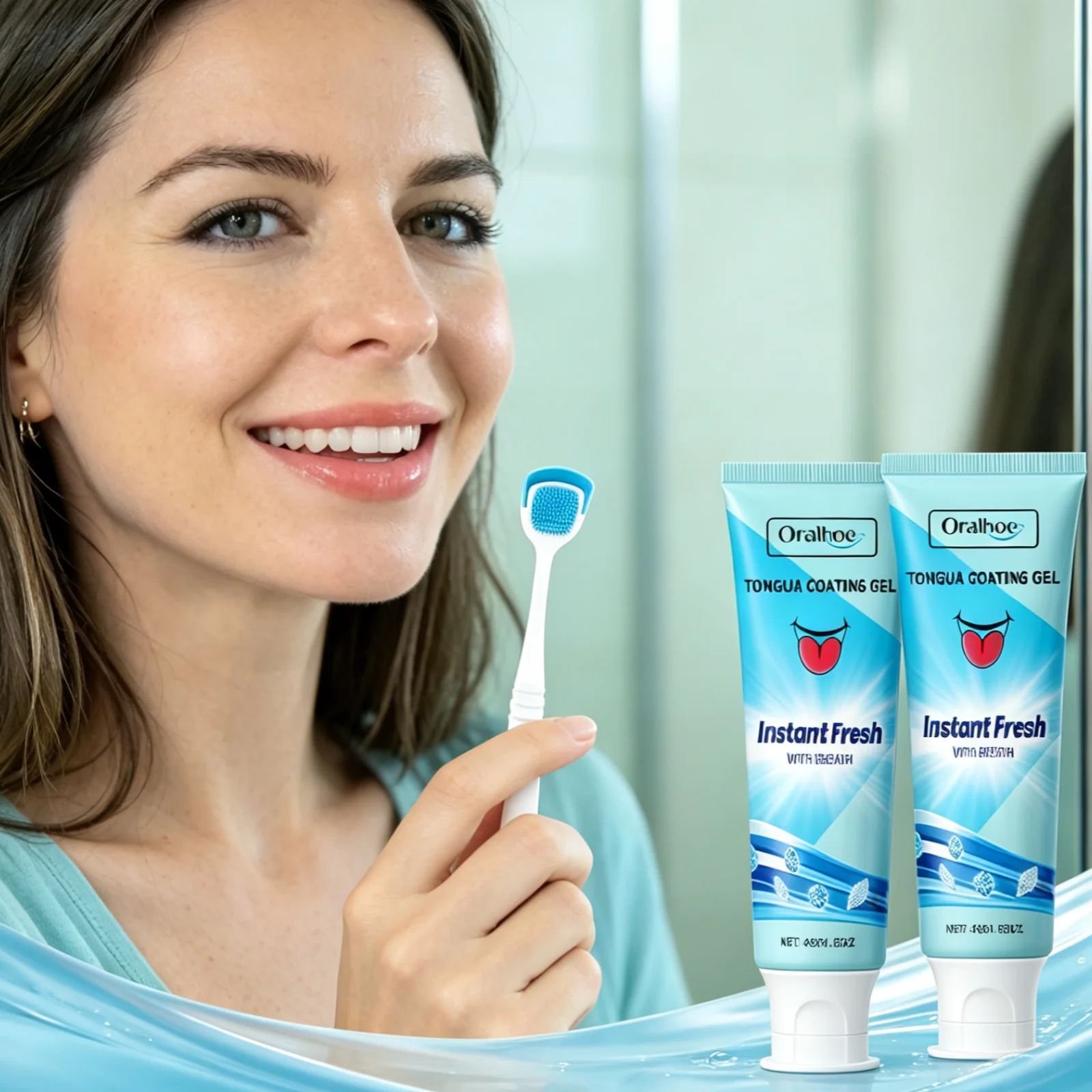 Oralhoe Tongue Cleaning Kit with Brush & Tongue Coating Gel Fresh Breath Tongue Scraper Bad Breath Remover Tongue Cleaning Gel