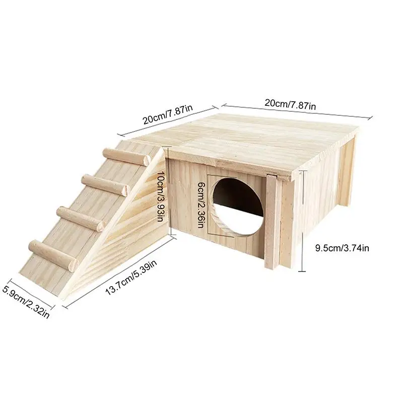 

Hamster Hiding Corner House Double Layer Hideaway Playing Wooden Small Animal Activity Climbing Toy Hamster Cage Accessories