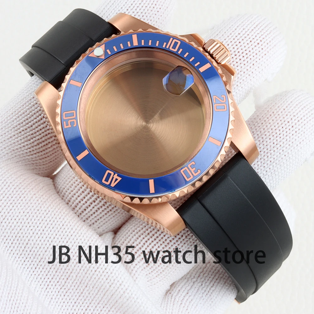 

40mm Nh35 Rose Gold Watch Case Fit Nh34 Nh35 Nh36 Nh38 Movement 28.5MM Dial Waterproof Rubber Bracelet SUB GMT Yacht-Master Case