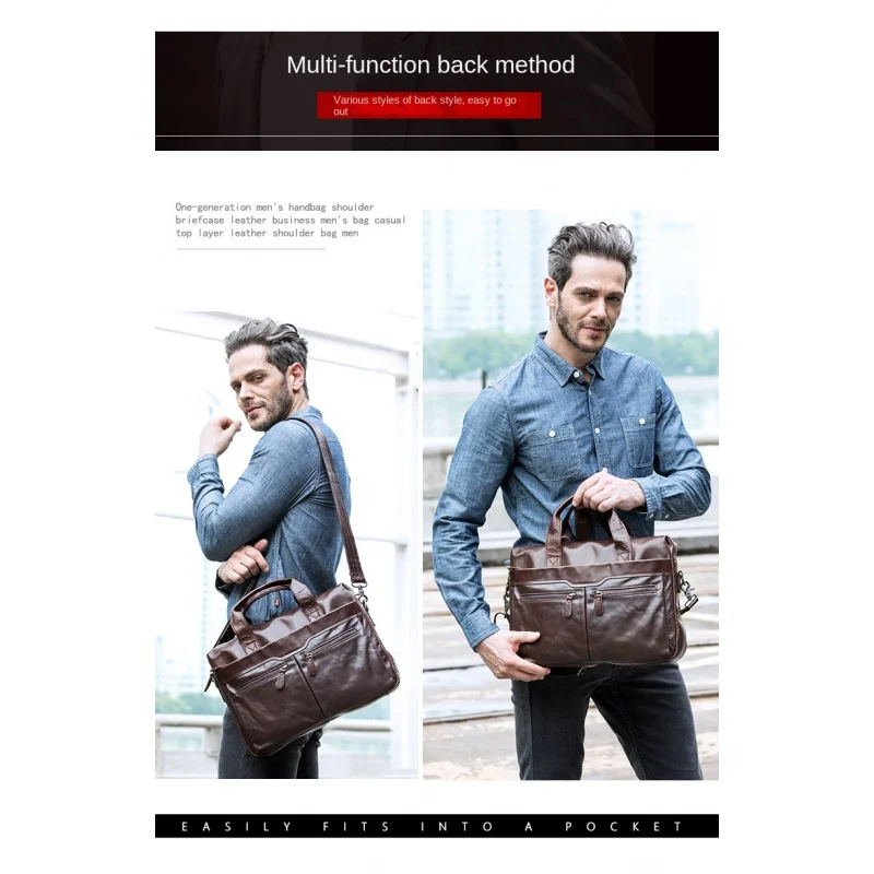 New Men Cow Leather Briefcase Men\'s Large Messenger Bag Vintage Document Shoulder Male Bag Office Handbag For Men Attache Case