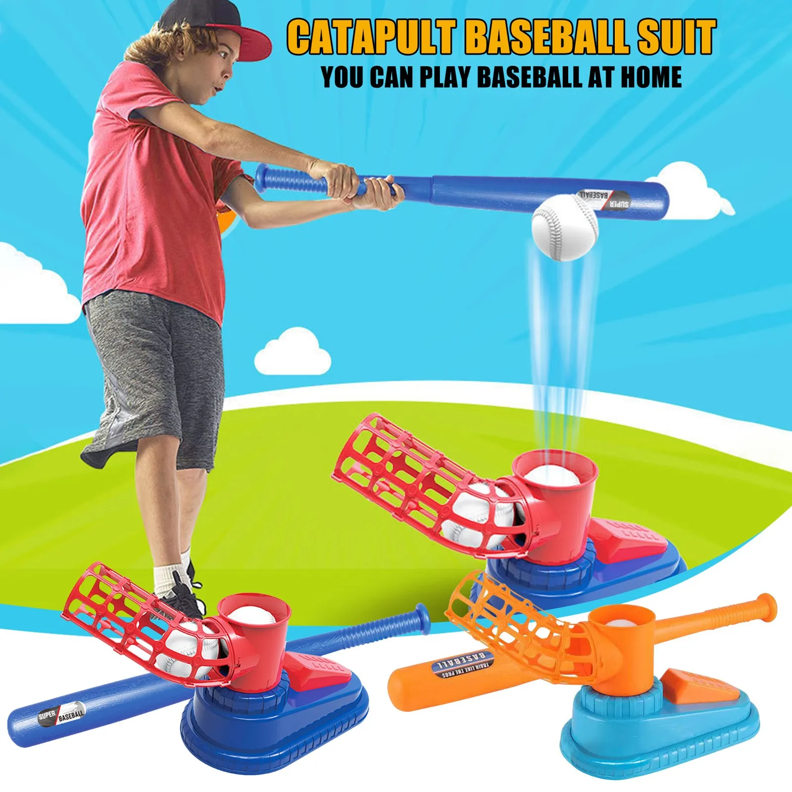 Kids Baseball Pitching Machine Children's Foot-stepping Baseball Teeing Practice Device Outdoor Sports Fitness Softball Launcher