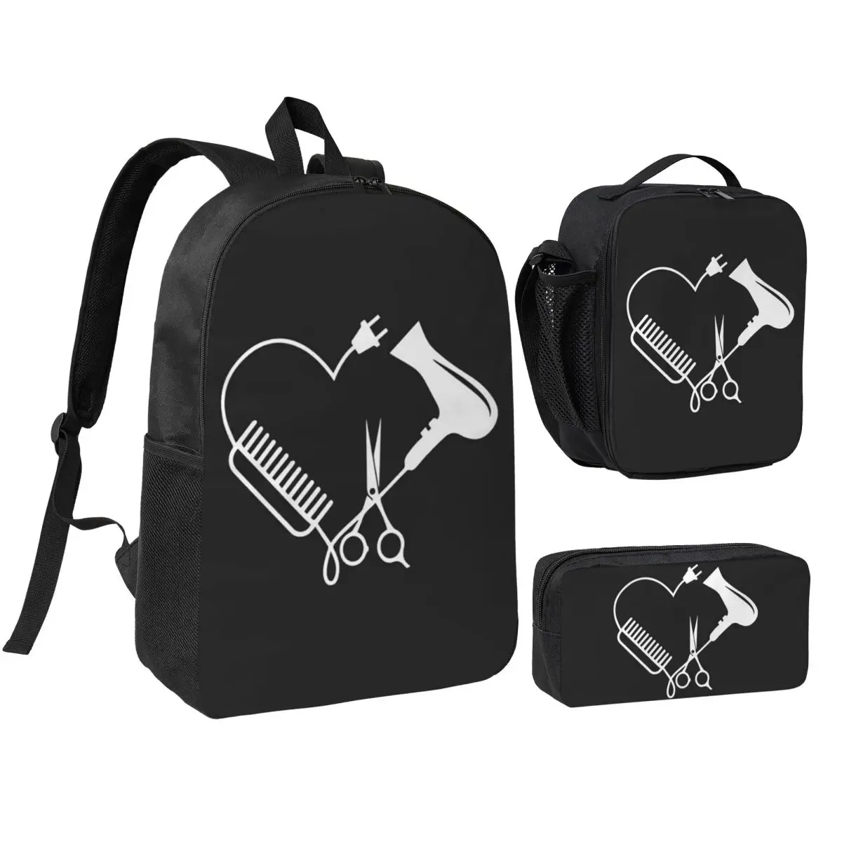 

Hairdresser Salon Barber Hairstylist Backpack Student BookBag School Bag Shoulder Bags 3ps Insulated Lunch Bag Pencil Case