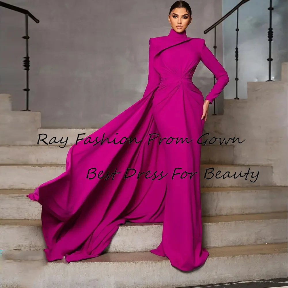 

Gorgeous Mermaid Dress Pretty High Neckline With Full Sleeves Sweep Train Floor Length For Women Formal Party Evening Gowns