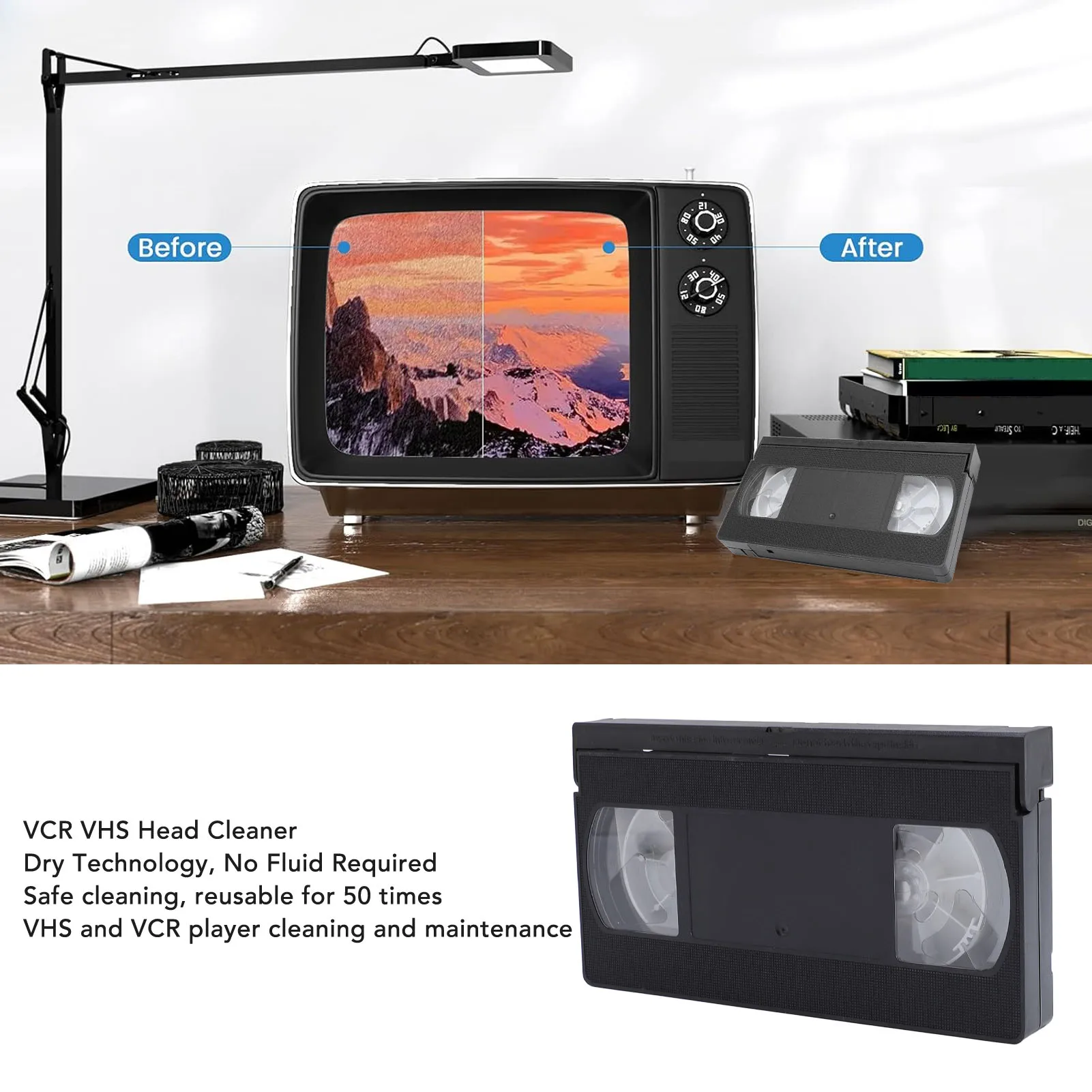 منظف الرأس VCR VHS، أداة تنظيف الرأس لمشغل الفيديو القابل لإعادة الاستخدام، تقنية جافة، لا يتطلب سائل، منظف رأس VHS، منظف رأس VCR