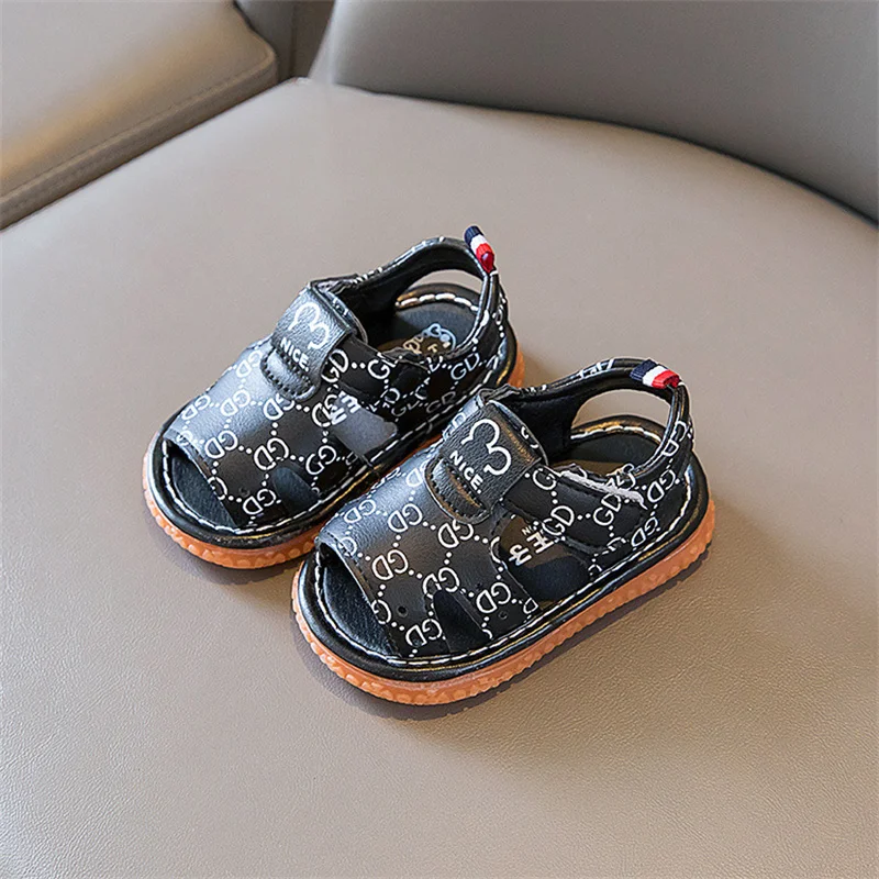 Kids Shoes Summer Girls Boys Sandals Cartoon Cute Pattern Baby Parent-child Toddler Shoes Children Flat Bottom Non-slip Sandals