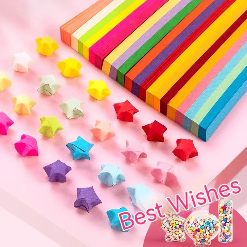 360/480/1000/2000 Sheet Origami Lucky Stars Paper DIY Handmade Folding Colorful Double Sided Paper Strips Arts Home Decor Gift