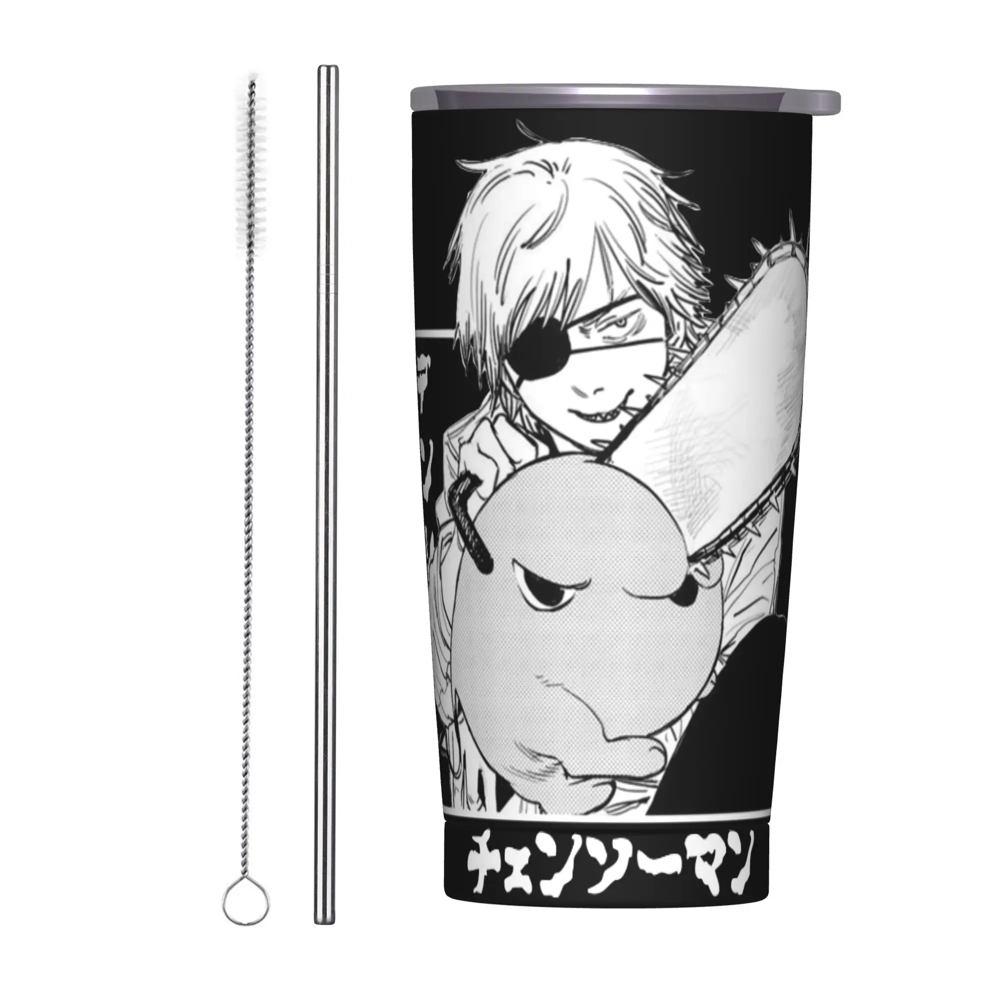 

Изолированный стакан Denji с бензопилой и соломинкой, термокружка из нержавеющей стали, офисная домашняя автомобильная чашка для бутылки, 20 унций