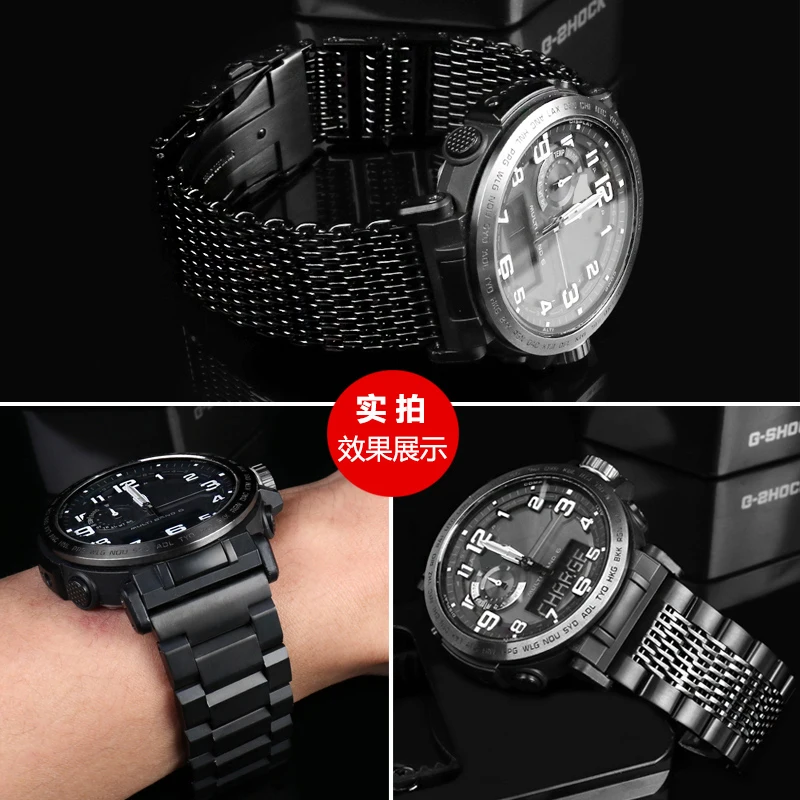 For CASIO Mountaineering Magnetic Mesh Watch Strap PRG-600YB/ORG-650 PRW-6600 Men's Watch Belt Stainless Steel Watch band 24MM