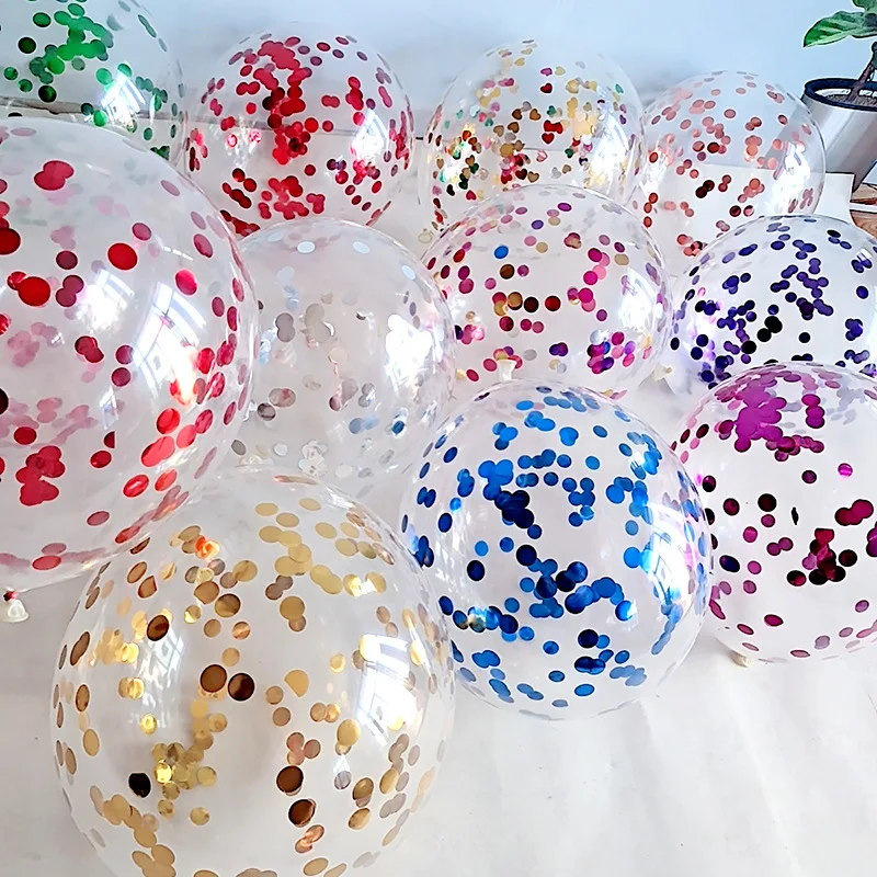 10pcs 12inch 2.8g Transparent Sequin Balloons Children's Toy Magic Colored Confetti Balloon Birthday Party Wedding Valentines