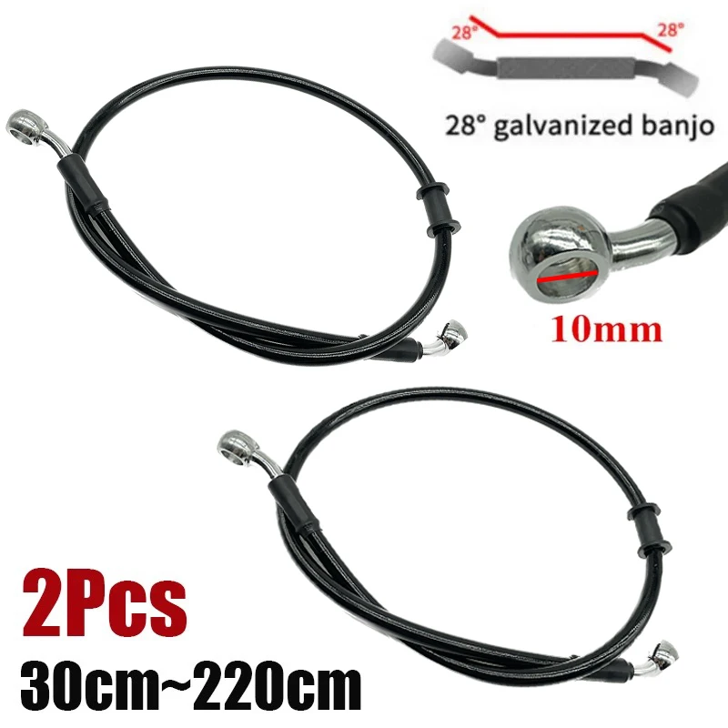 2X 30cm-220cm Motorcycle Hydraulic Brake Hose Line Cable 10mm Banjo For Suzuki Kawasaki Yamaha Honda Oil Pipe Line Braided Black