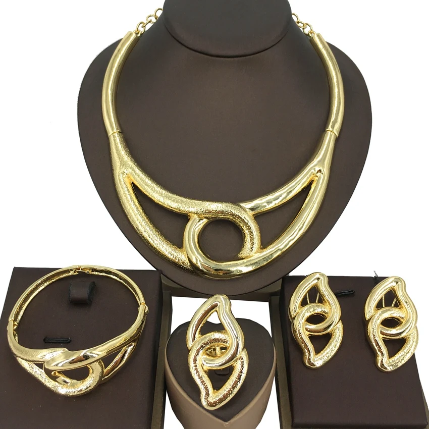 Yuminglai Newest Italian 18k Gold Plated High Quality Women Fashion Necklace African Costume Big Dubai Jewelry Sets FHK14101